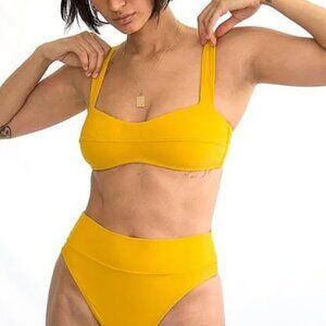 Galamaar Bikini Swimsuit bralette high rise womens Yellow (small) bright beach